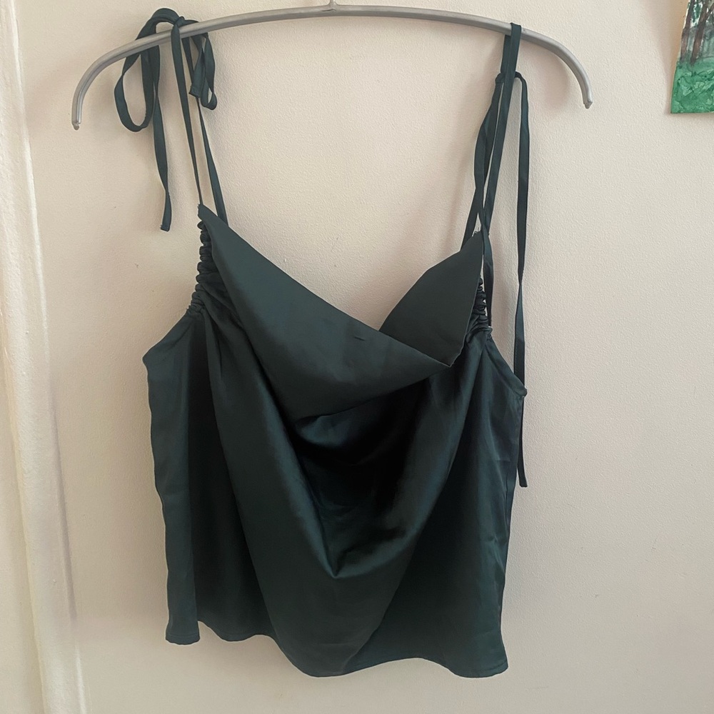 Green scoop neck silk tank top